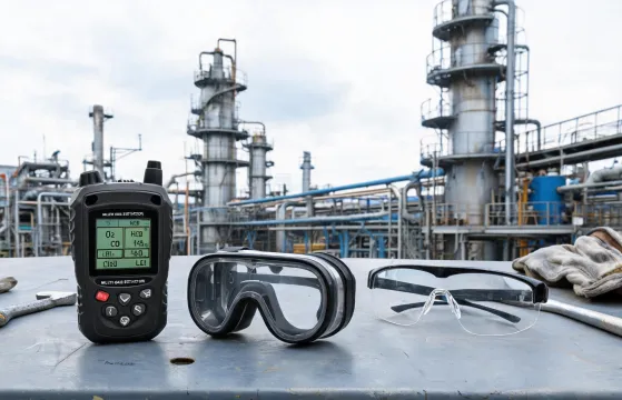 Gas detector with protective eyewear