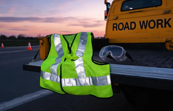 Hi-vis vest and safety glasses