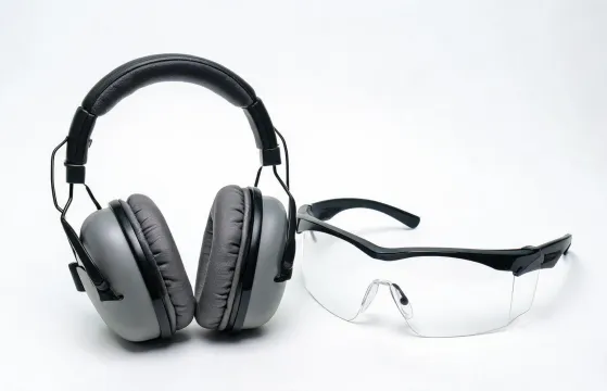 Hearing protection beside safety eyewear