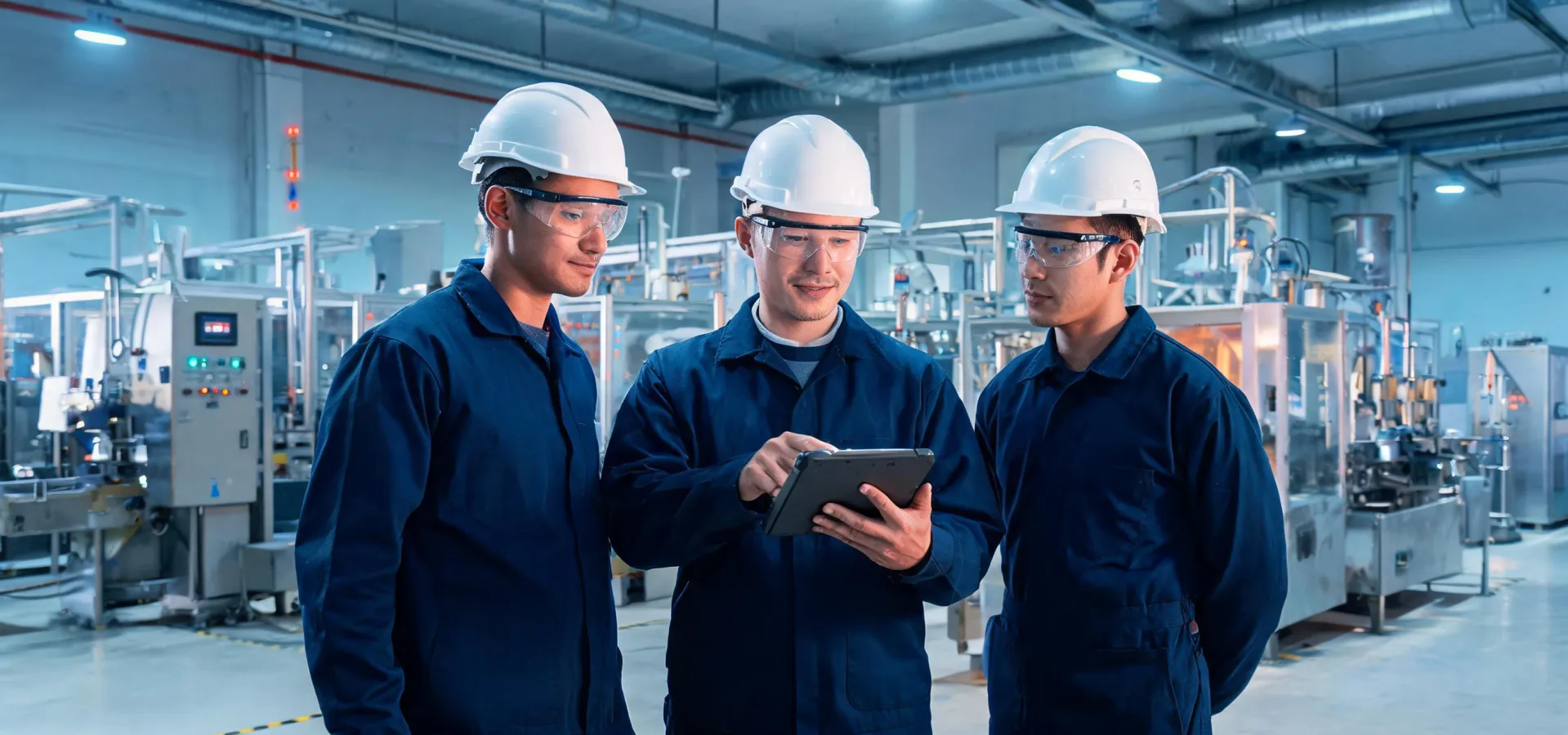 Safety eyewear worn by industrial crew