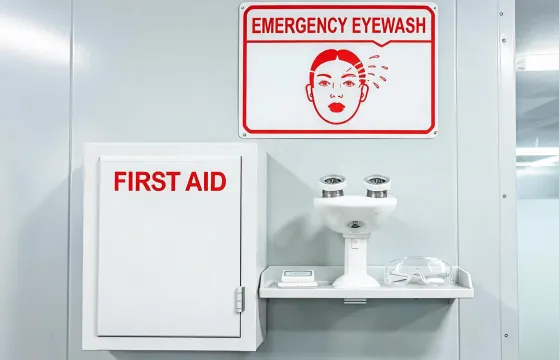 First aid station and eyewear