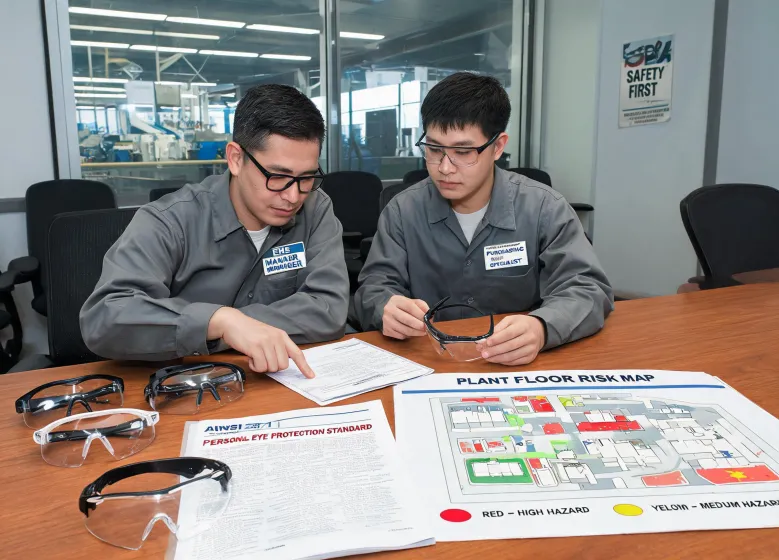 EHS manager reviewing safety eyewear plan